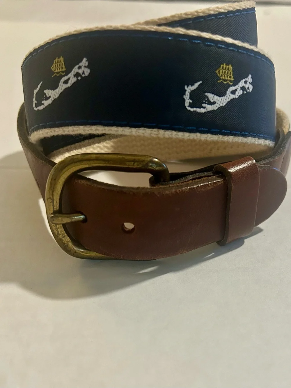 Vintage Leather Man Bermuda Braided Golf Belt Embedded Nautical Overlay Golf